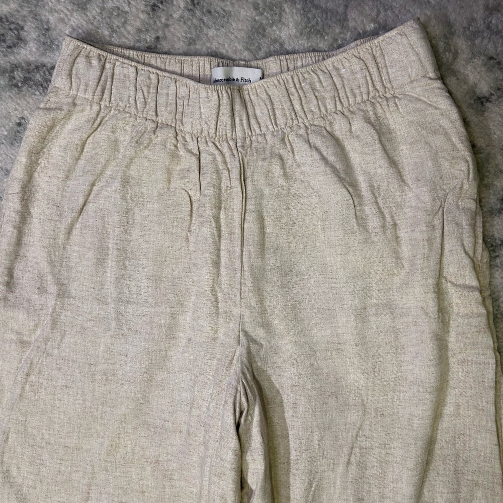 Oatmeal Wide Leg Linen Pants Lined Abercrombie Medium - Picture 2 of 10